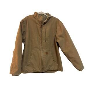 Carhartt Beige Canvas Work Jacket Men’s L Fleece Lined Clean Condition